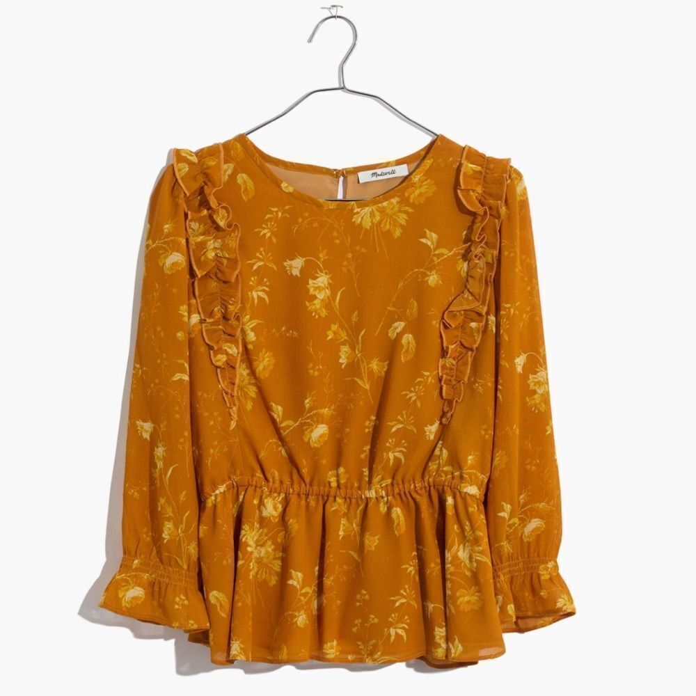 Madewell Ruffle-Shoulder Peplum‎ Top in Tonal Botanical Women’s Size m